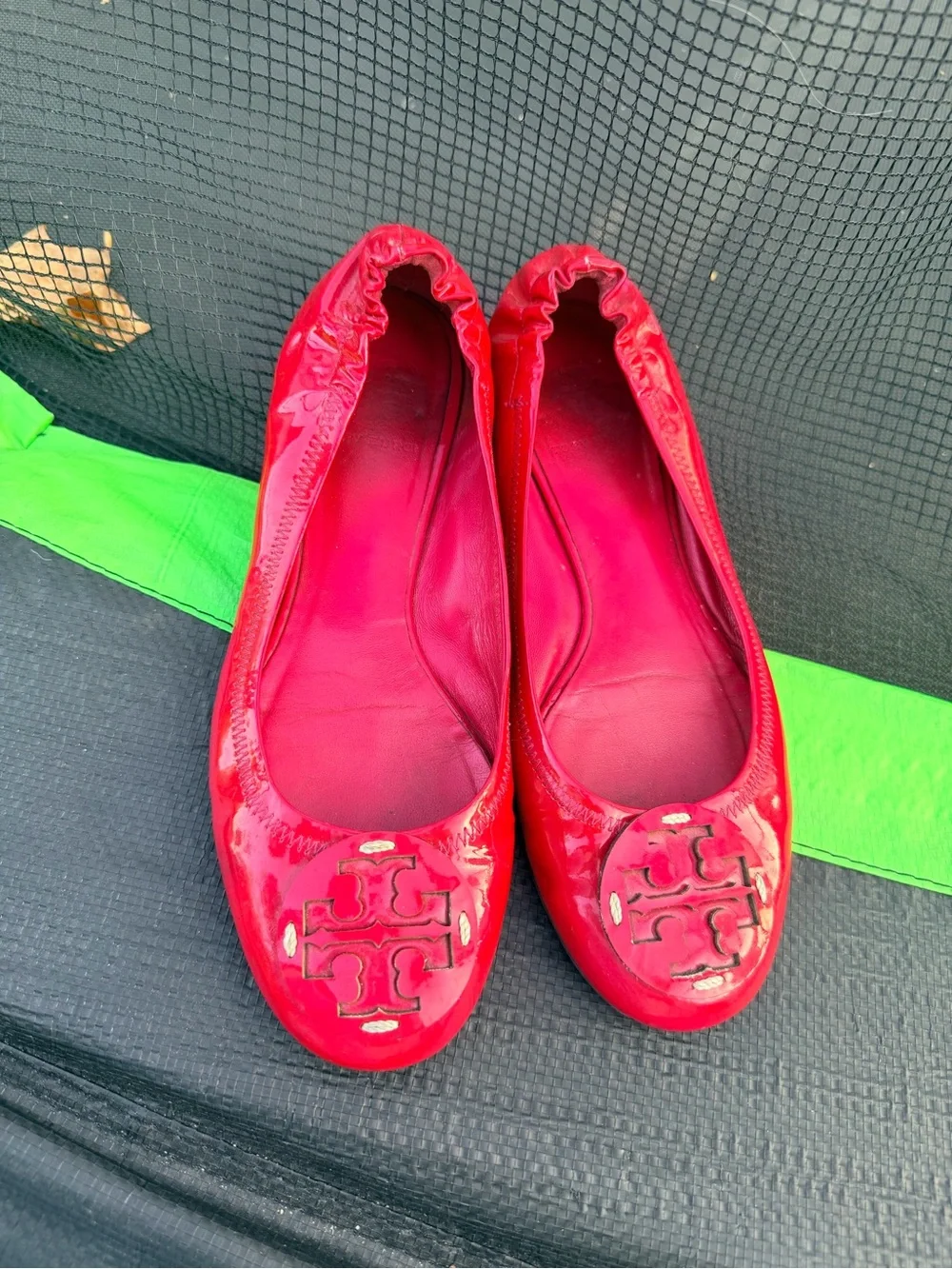 Tory Burch Red Patent Leather Logo Ballet Flats